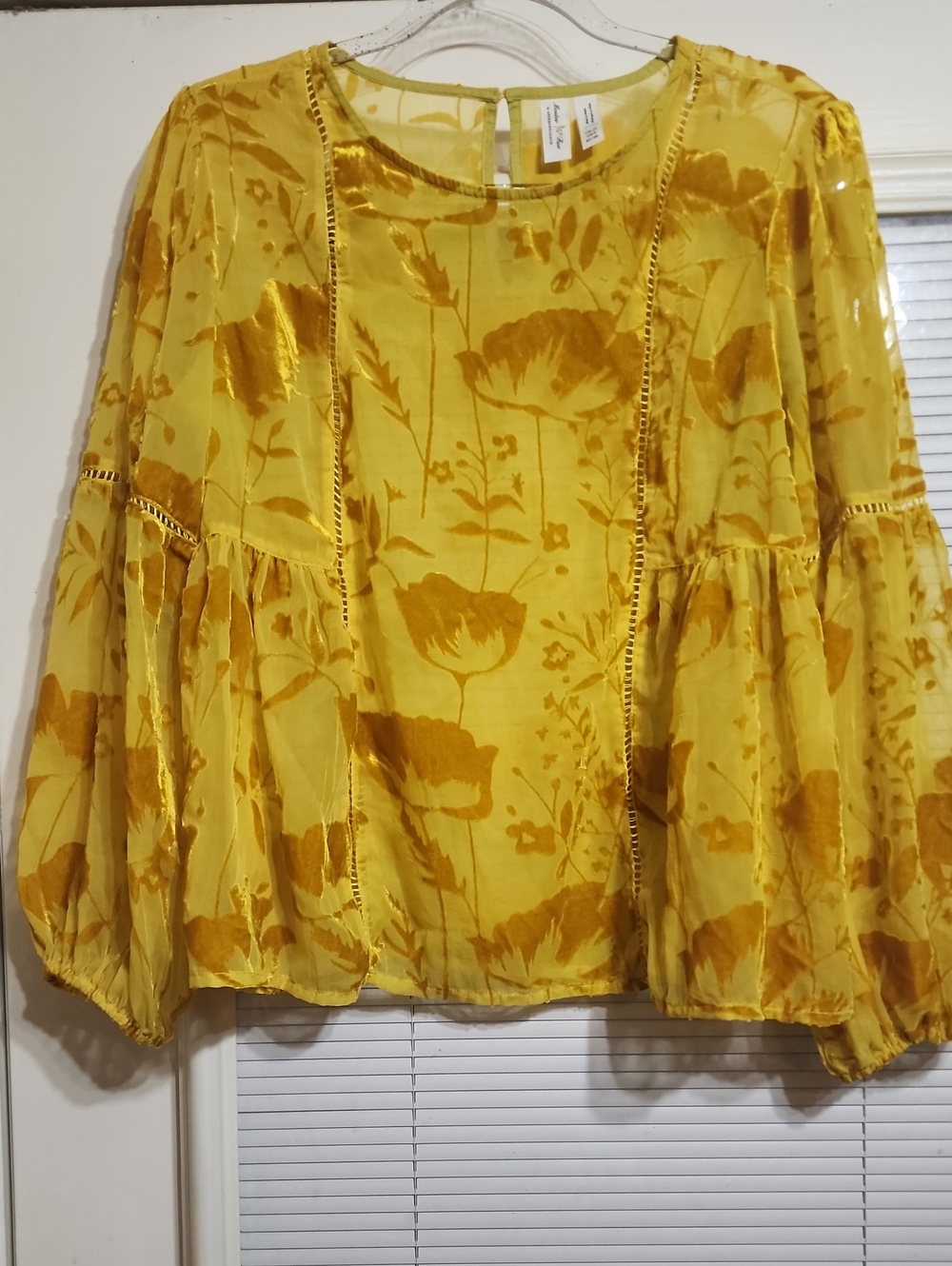 Meadow Rue Sunflower Yellow Floral Velvet-Devore Blouse